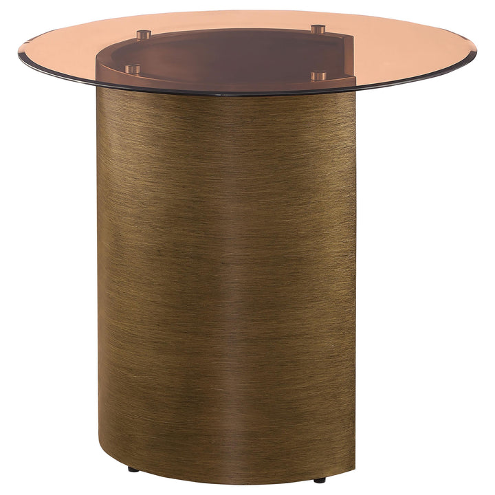 Coaster Furniture 721597 Morena Round Tawny Glass Top Side End Table Brushed Bronze
