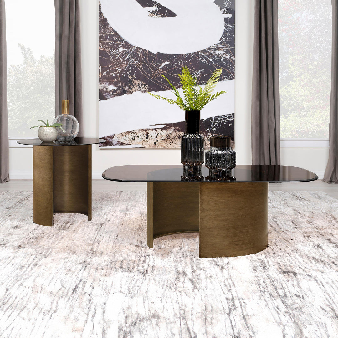 Coaster Furniture 721597 Morena Round Tawny Glass Top Side End Table Brushed Bronze