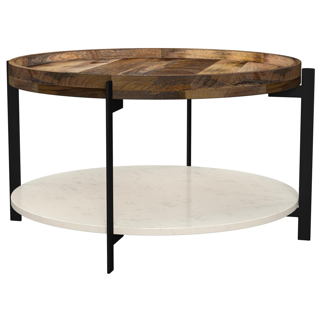 Coaster Furniture 721888 Adhvik Round Wood Top Marble Shelf Coffee Table Natural