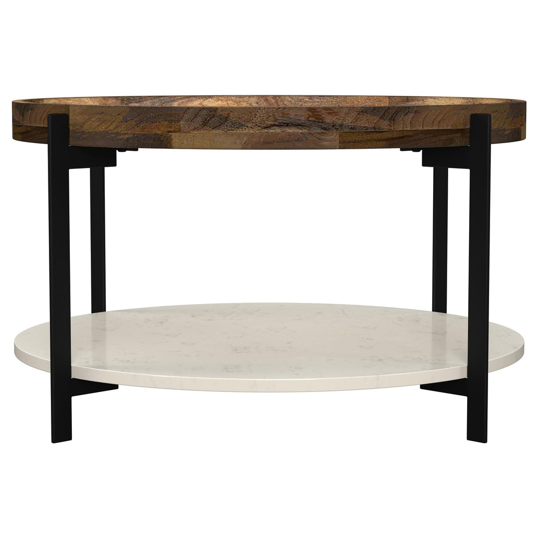 Coaster Furniture 721888 Adhvik Round Wood Top Marble Shelf Coffee Table Natural