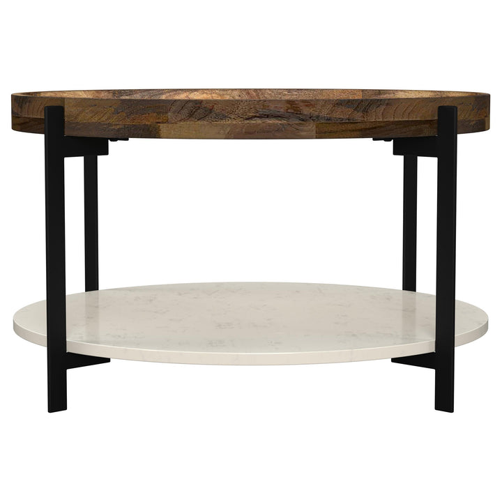 Coaster Furniture 721888 Adhvik Round Wood Top Marble Shelf Coffee Table Natural