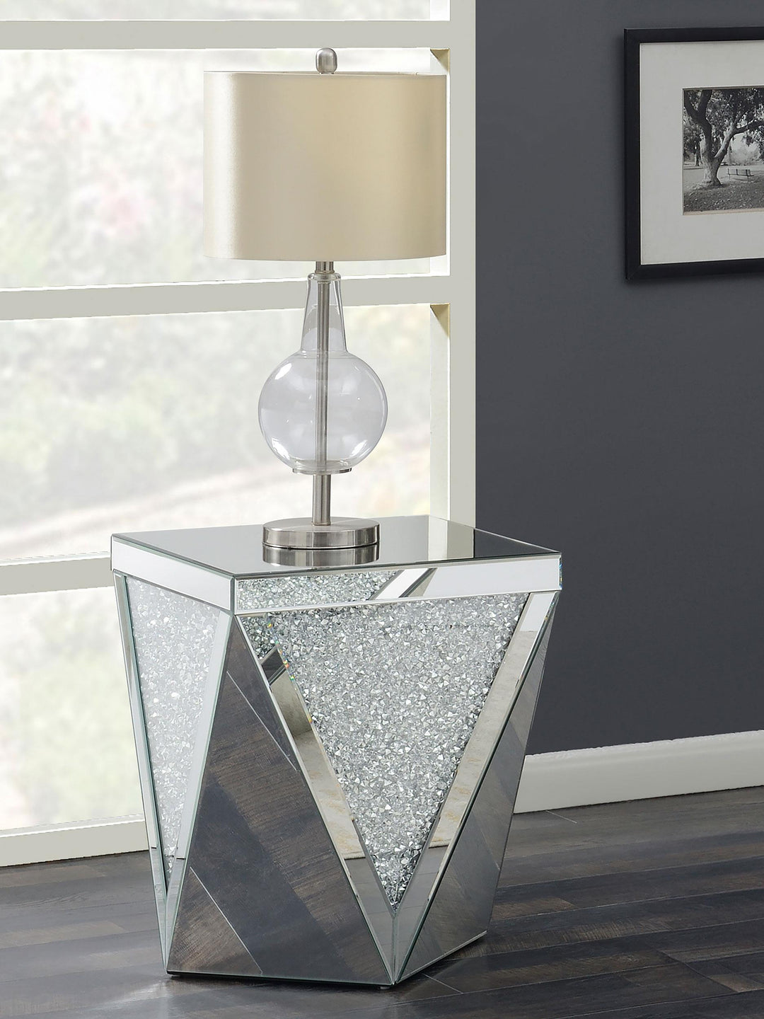 Coaster Furniture 722507 Amore Square Mirrored Acrylic Crystal Side End Table Silver