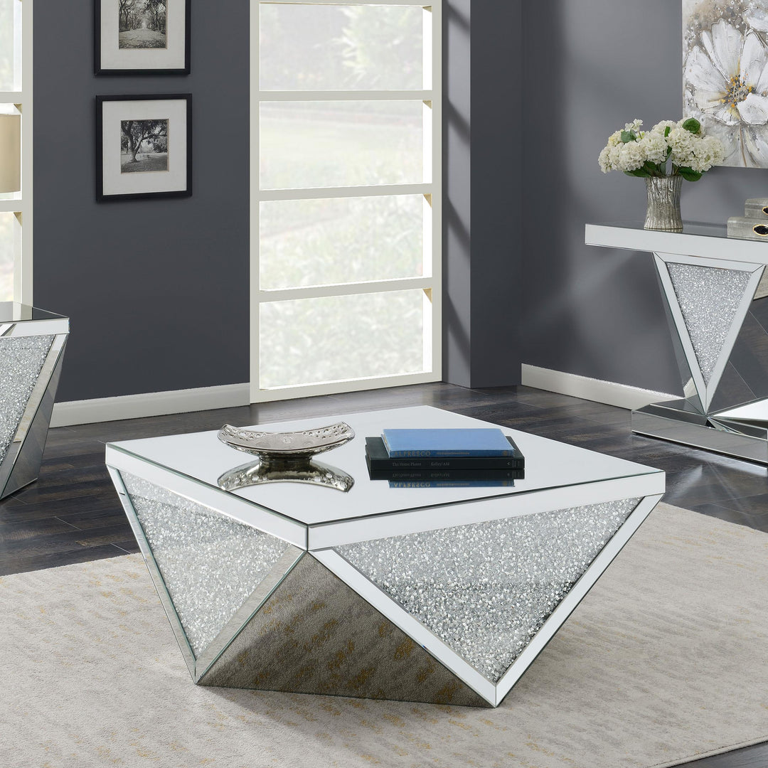 Coaster Furniture 722508 Amore Square Mirrored Acrylic Crystal Coffee Table Silver
