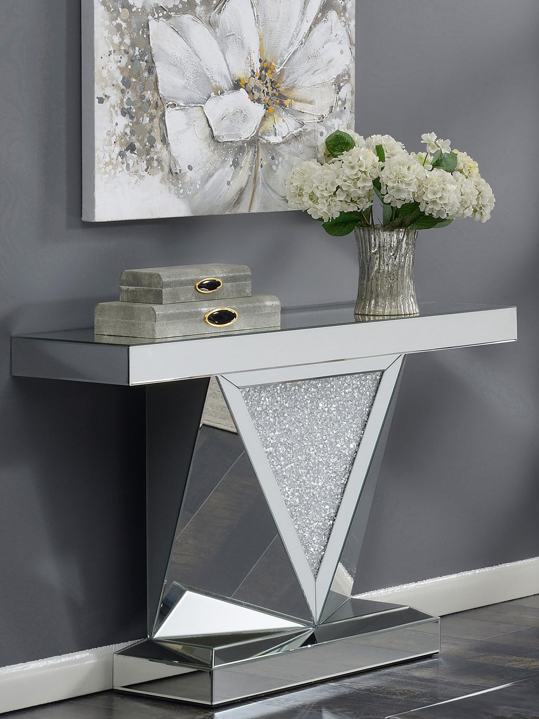 Coaster Furniture 722509 Amore Mirrored Acrylic Entryway Sofa Console Table Silver