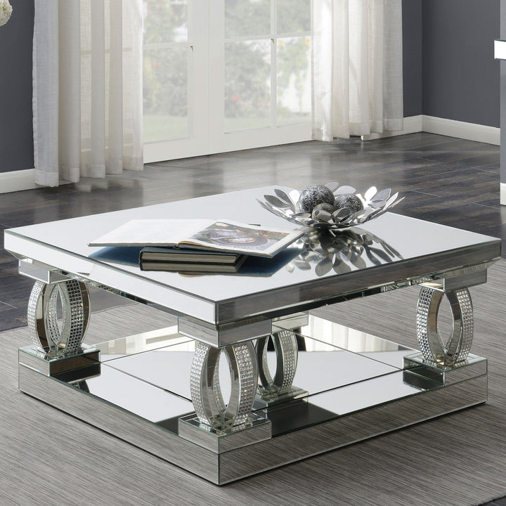 Coaster Furniture 722518 Amalia Square Mirrored Acrylic Crystal Coffee Table Silver