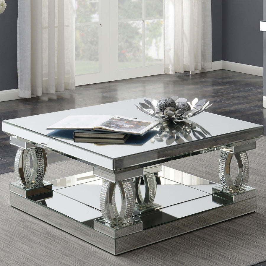 Coaster Furniture 722518 Amalia Square Mirrored Acrylic Crystal Coffee Table Silver