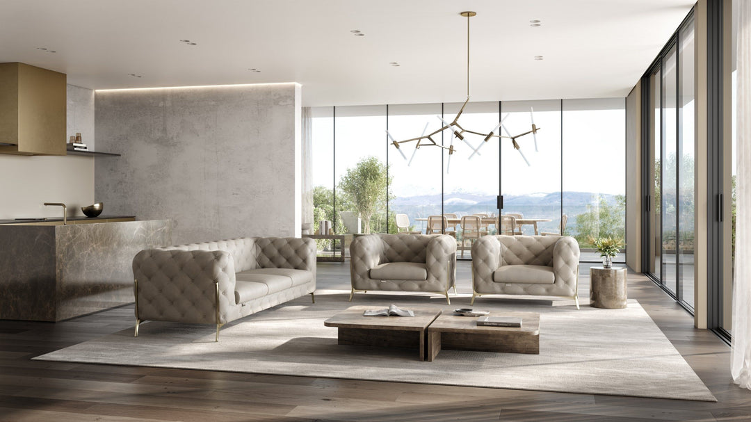 Global United Furniture DivanItalia 970 Italian Leather Beige Leather Sofa and Two Chair Set