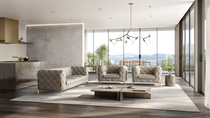 Global United Furniture DivanItalia 970 Italian Leather Beige Leather Sofa and Two Chair Set