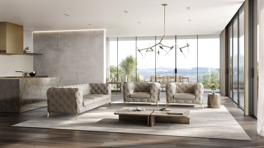 Global United Furniture DivanItalia 970 Italian Leather Beige Leather Sofa and Two Chair Set