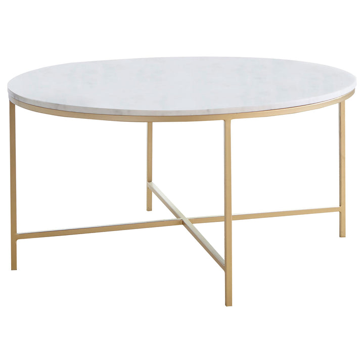 Coaster Furniture 723208 Ellison Round Marble Top Coffee Table White and Gold