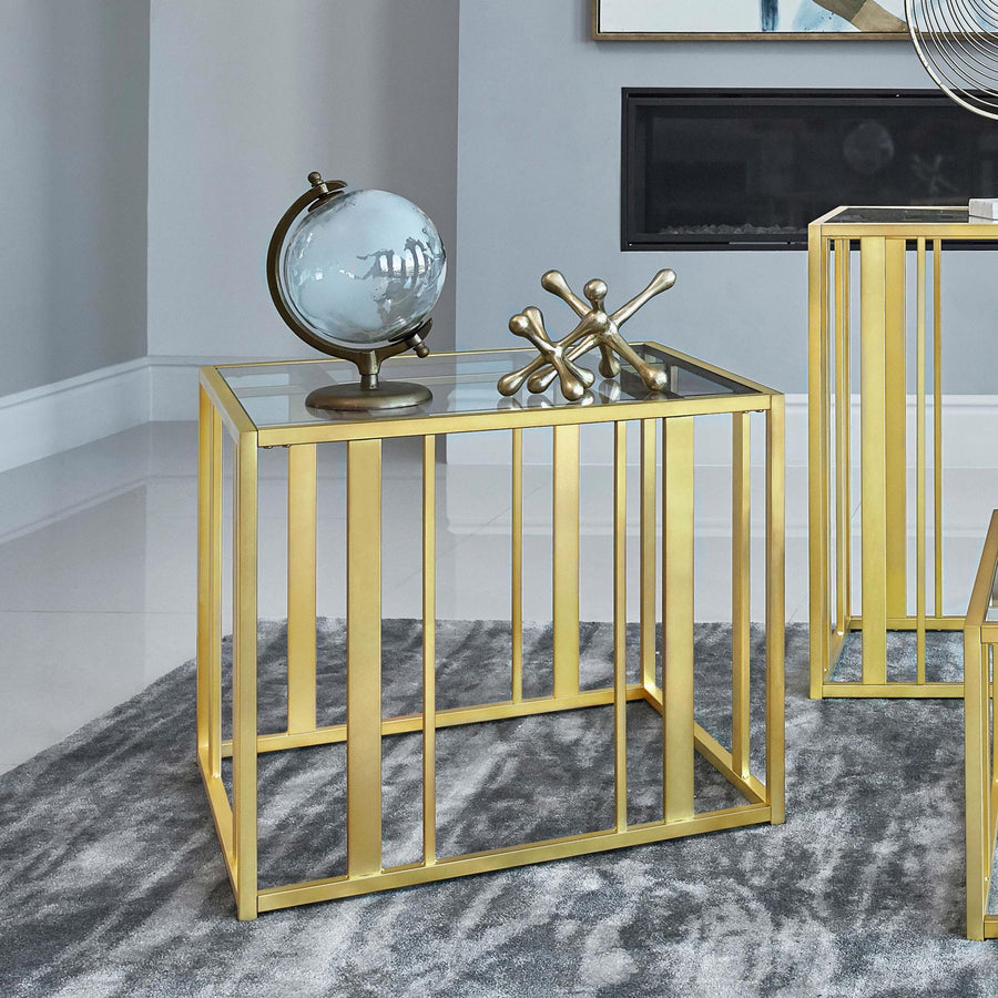 Coaster Furniture 723607 Adri Rectangular Glass Top Side End Table Matte Brass