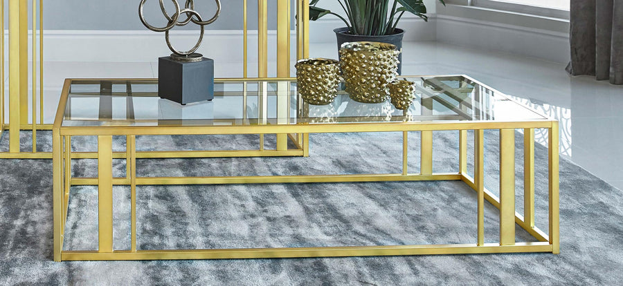 Coaster Furniture 723608 Adri Rectangular Glass Top Coffee Table Matte Brass