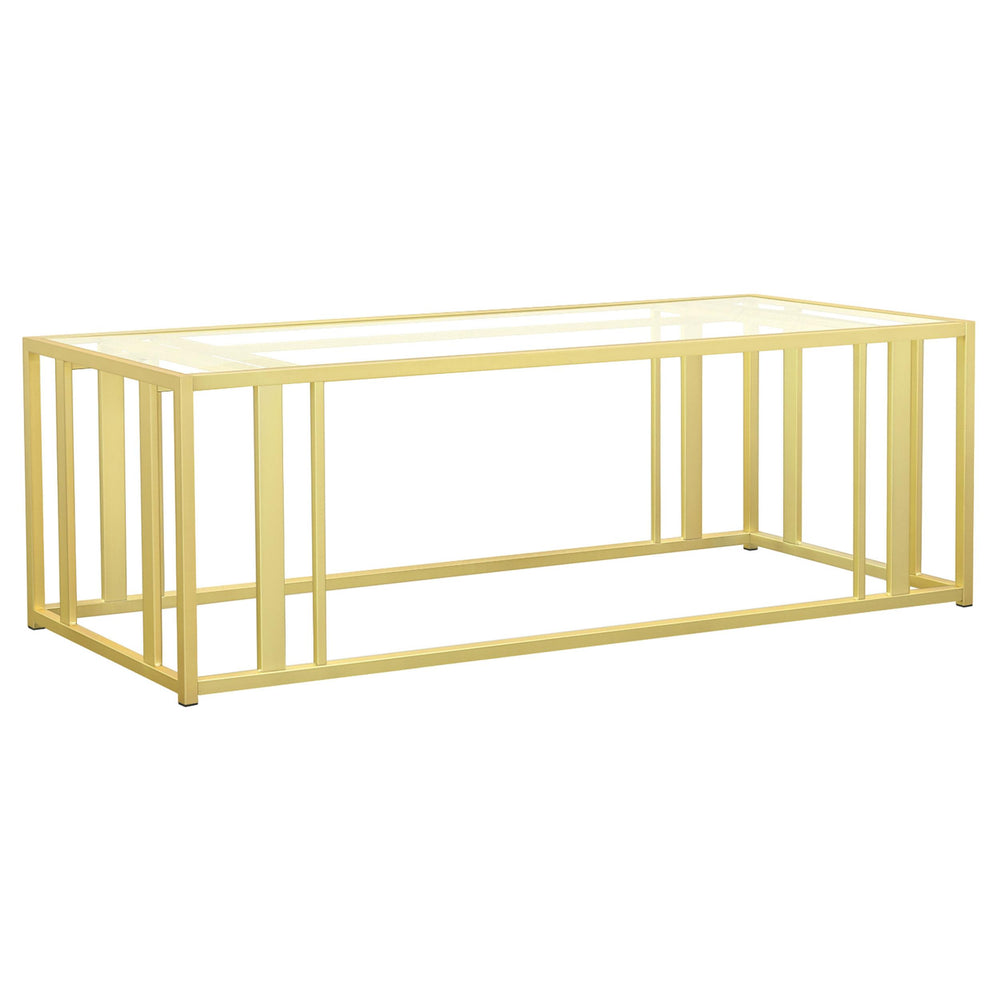 Coaster Furniture 723608 Adri Rectangular Glass Top Coffee Table Matte Brass