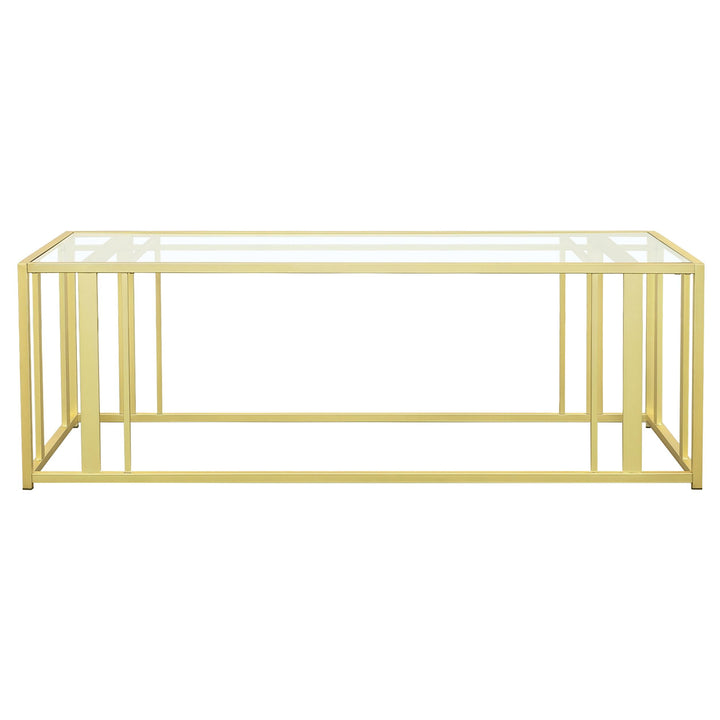 Coaster Furniture 723608 Adri Rectangular Glass Top Coffee Table Matte Brass
