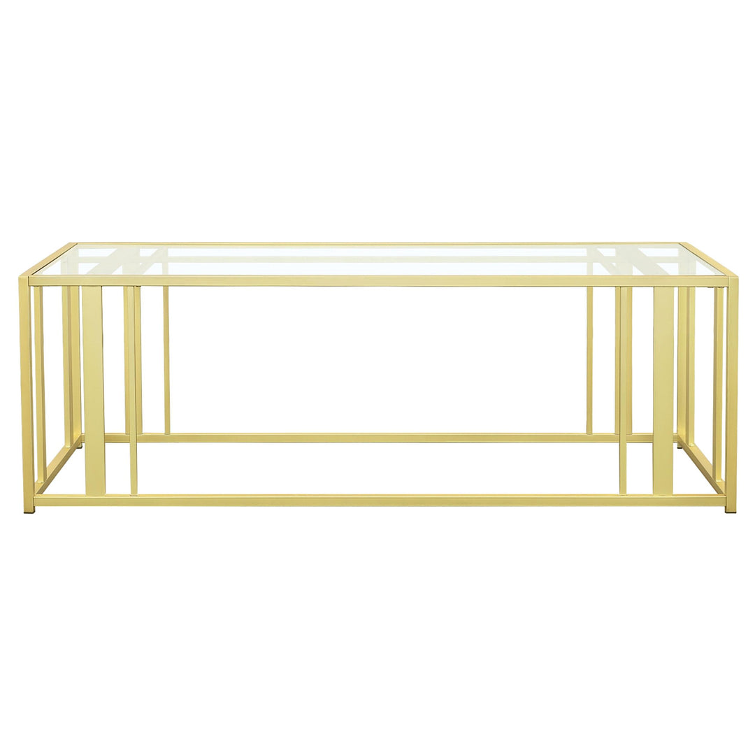 Coaster Furniture 723608 Adri Rectangular Glass Top Coffee Table Matte Brass