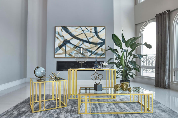 Coaster Furniture 723608 Adri Rectangular Glass Top Coffee Table Matte Brass