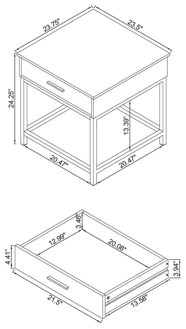 Coaster Furniture 723777 Byers 1-drawer Square Engineered Wood End Table Brown Oak