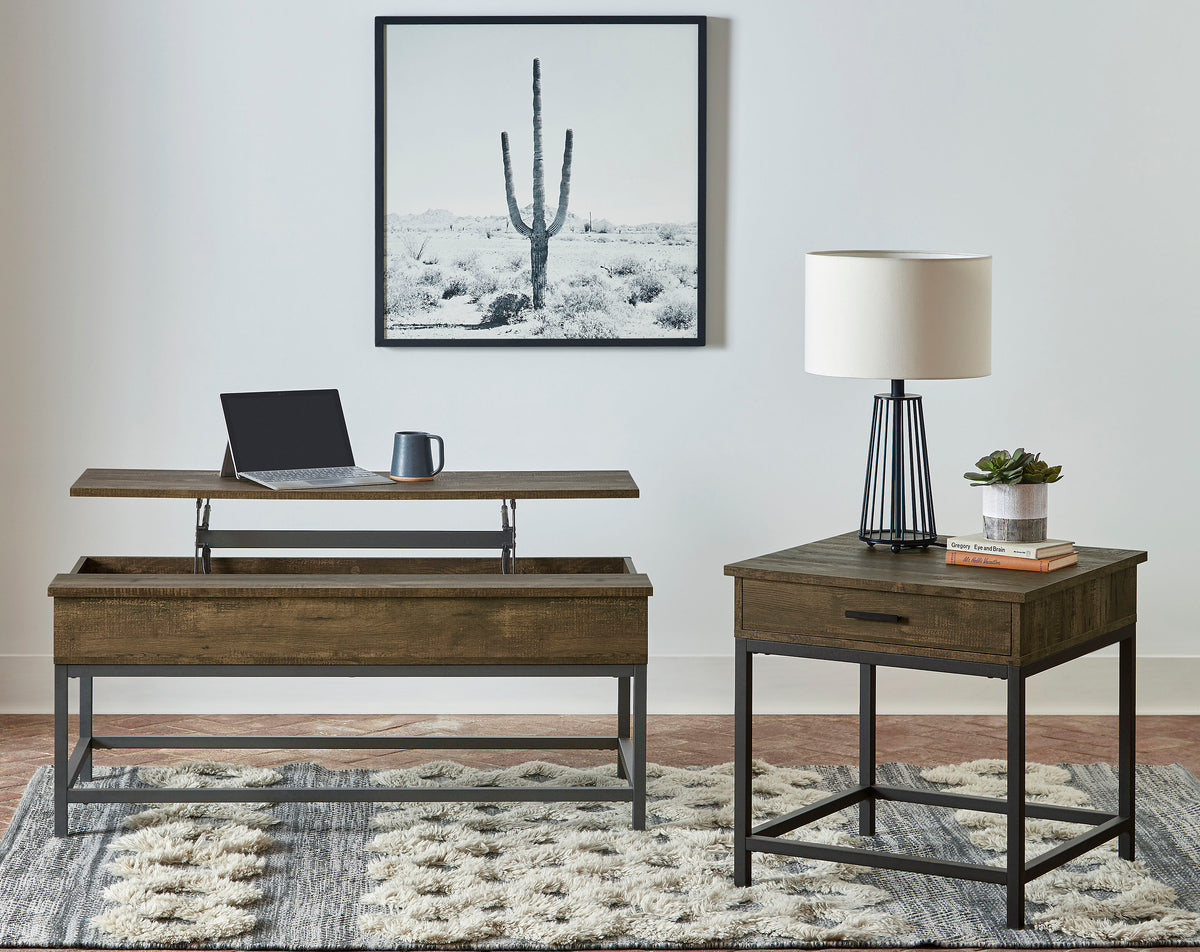 Byers - 2 Piece Lift Top Coffee And End Table Set - Brown Oak