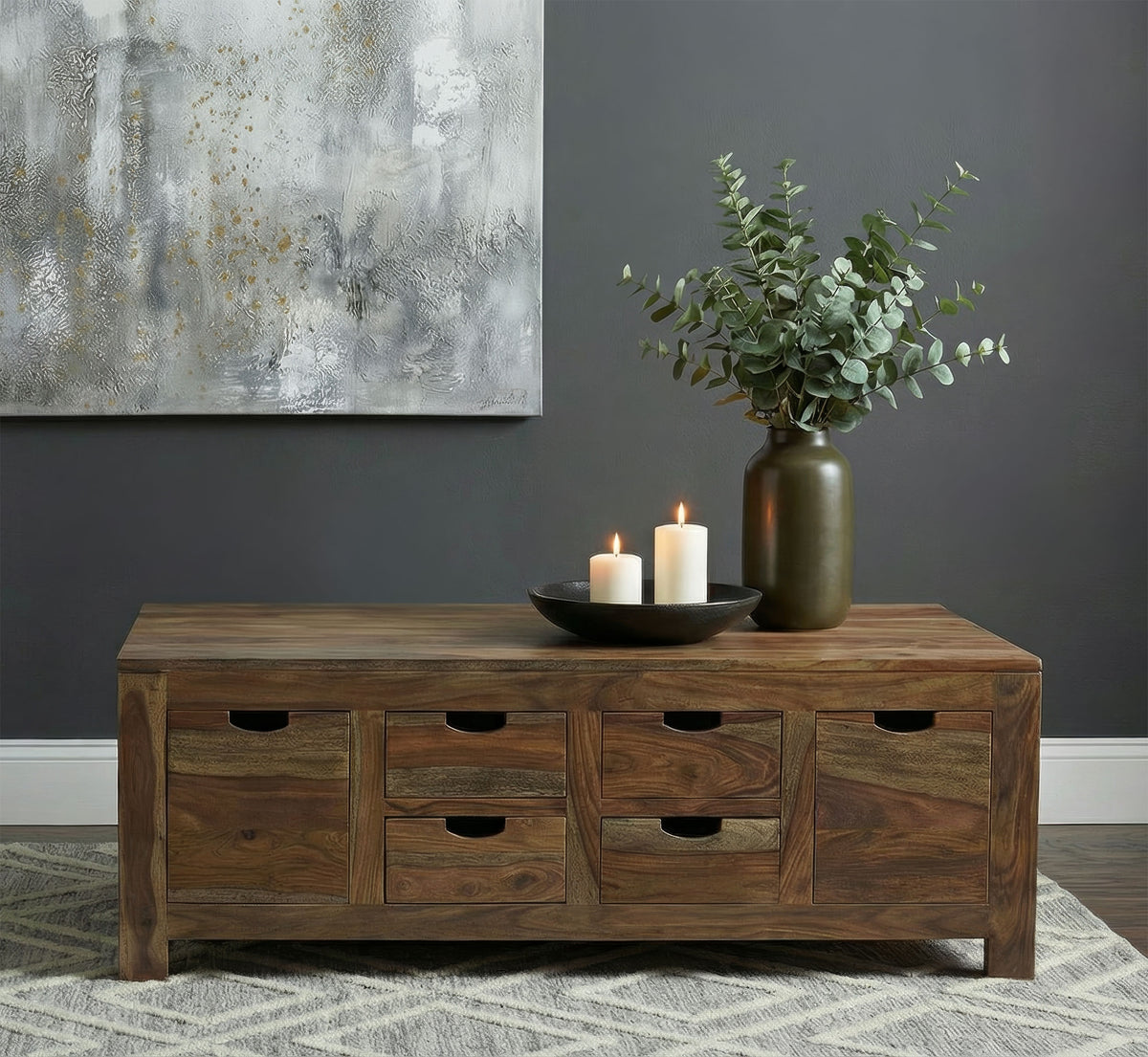 Esther - 6-Drawer Solid Wood Coffee Table - Natural