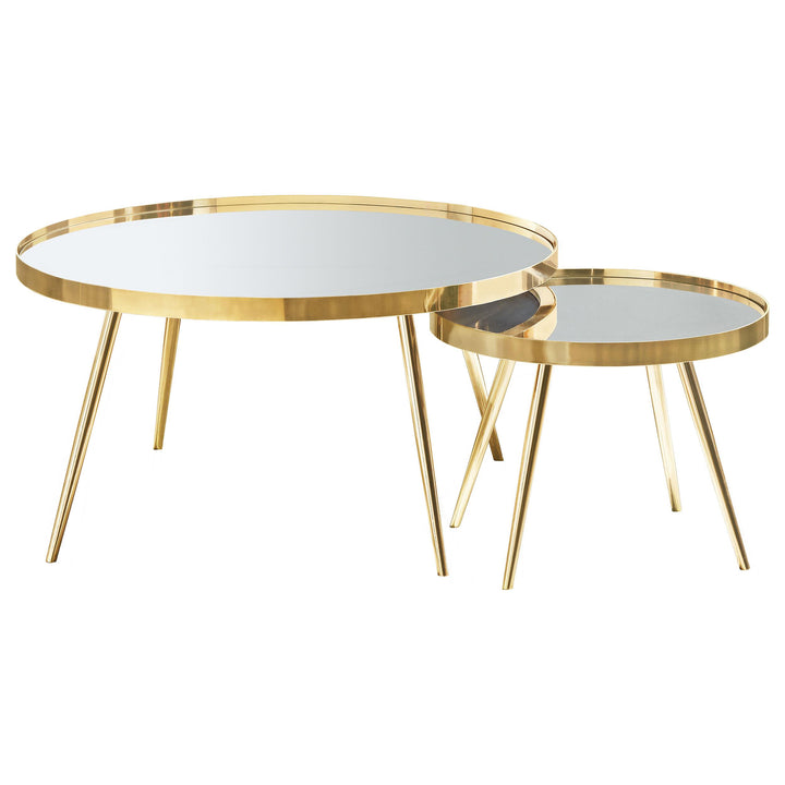 Coaster Furniture 723918 Kaelyn 2-Piece Round Mirror Top Nesting Coffee Table Gold