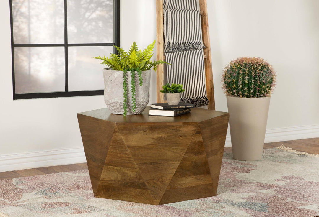 Coaster Furniture 724188 Zalika Hexagonal Solid Mango Wood Coffee Table Natural
