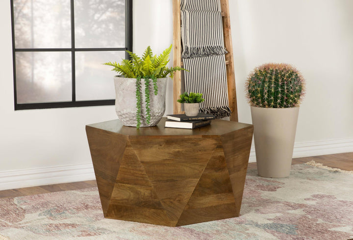 Coaster Furniture 724188 Zalika Hexagonal Solid Mango Wood Coffee Table Natural