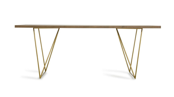Marcia Mid-Century Tobacco &amp; Antique Brass Dining Table