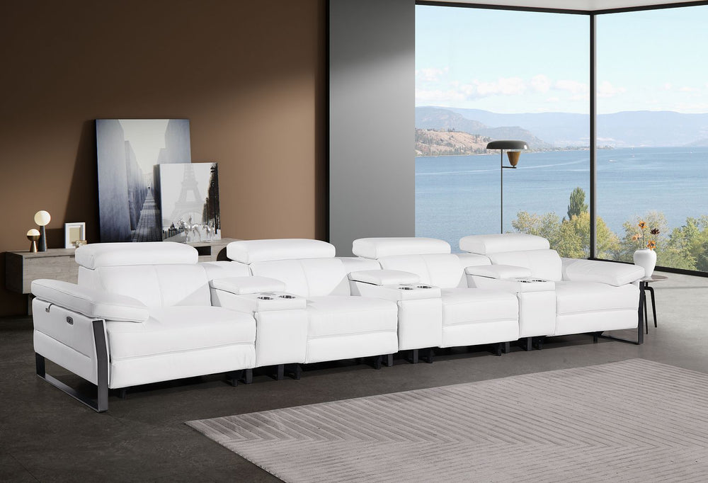 DivanItalia 1246 Modular Power Triple Reclining Triple Console Sofa with Power Reclining Headrests – Top Grain Italian Leather - White