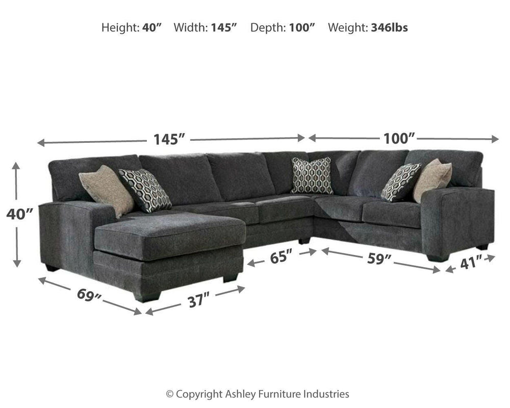 Tracling 3-Piece Sectional with Chaise - Slate (4)