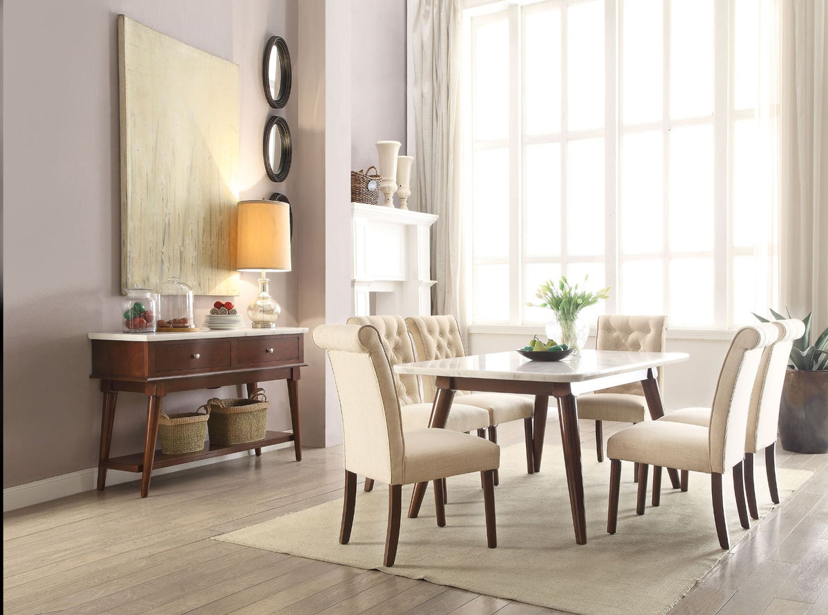 Gasha Dining Table - White Marble Top & Walnut