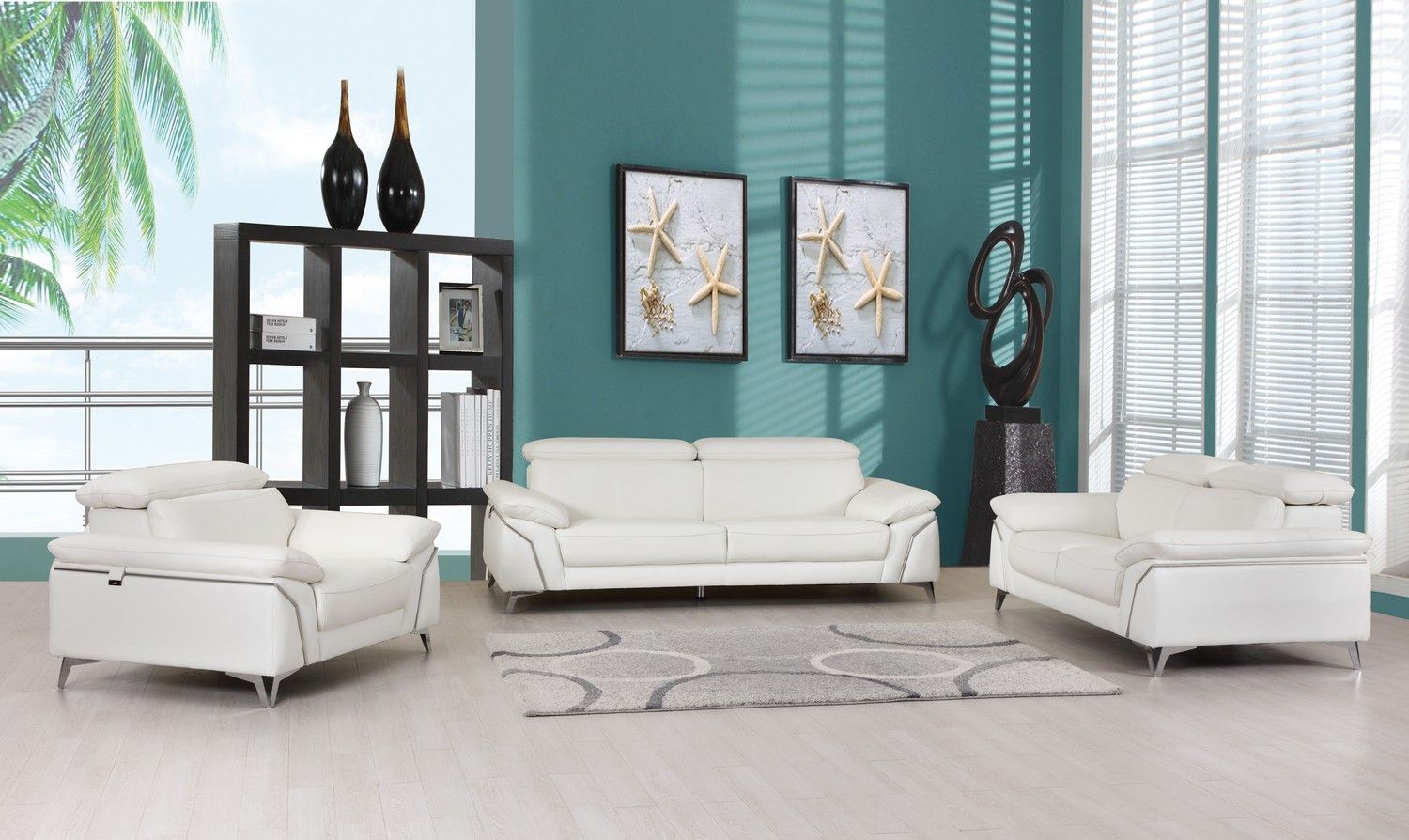 Global United Furniture DivanItalia 727 Italian Leather White Sofa Set
