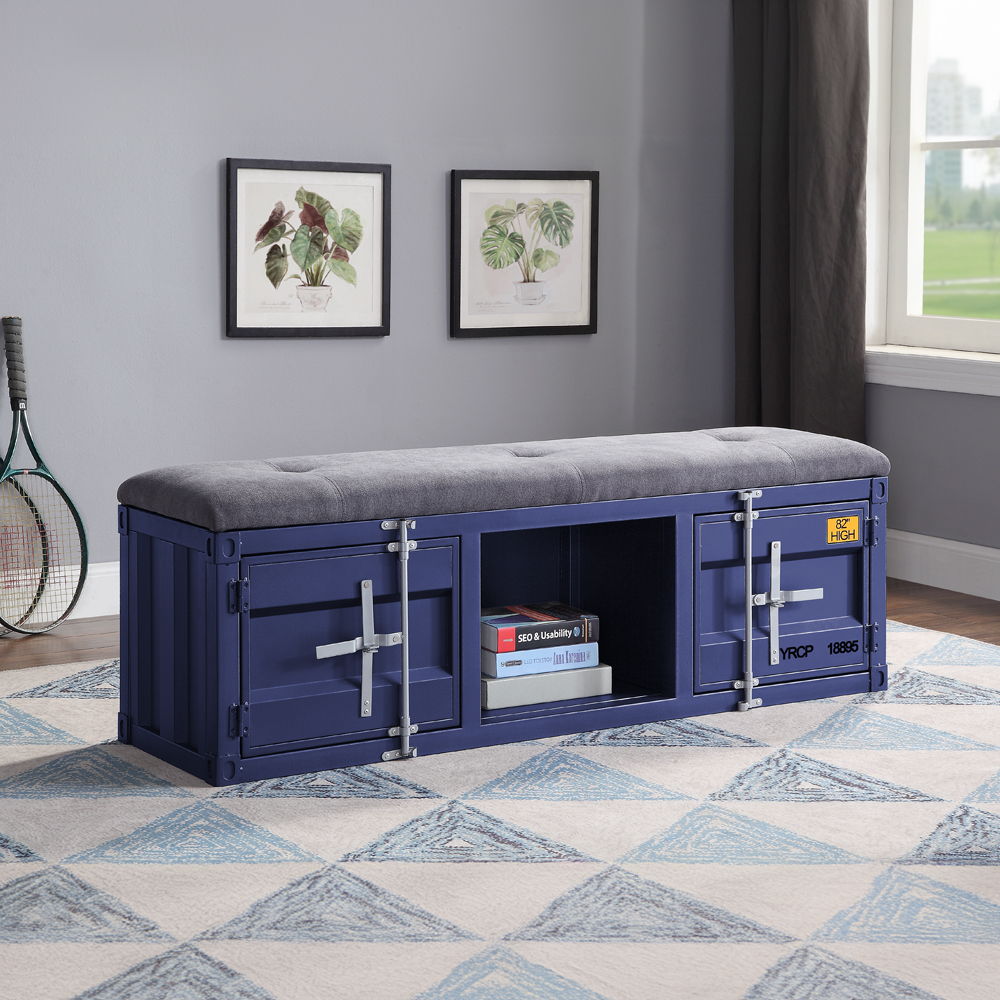 Cargo - Bench With Storage - Gray Fabric & Blue
