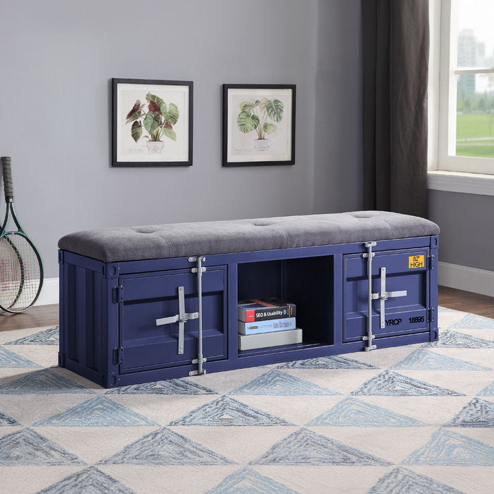 Cargo - Bench With Storage - Gray Fabric & Blue