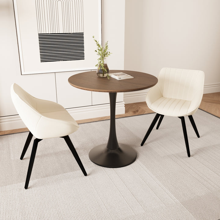 Mid-Century Modern 3-Piece Round Tulip Dining Table Set in Walnut &amp; Beige