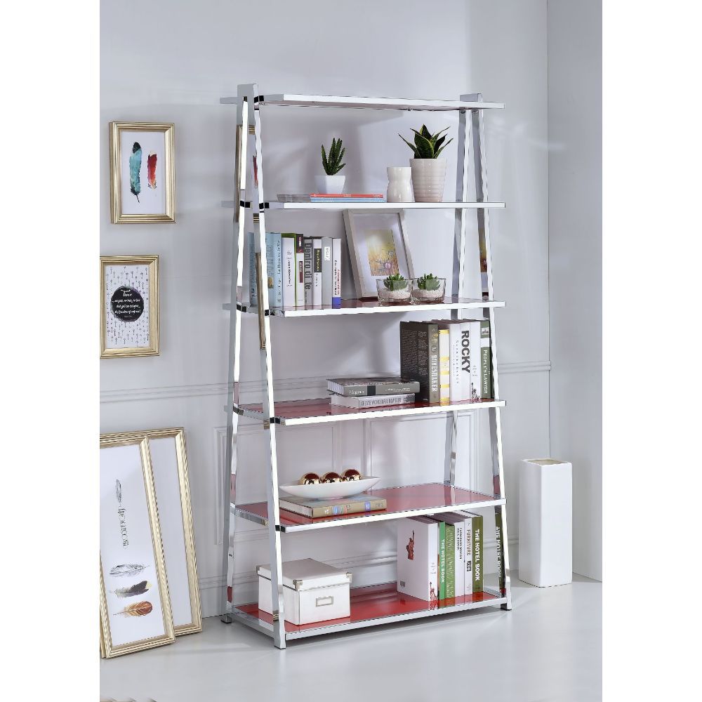 Coleen - Bookshelf - Red High Gloss & Chrome