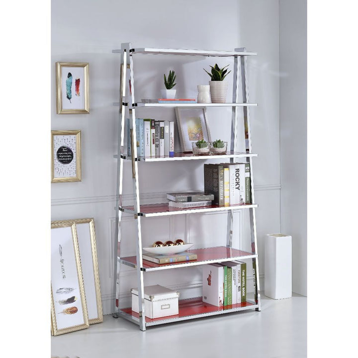 Coleen - Bookshelf - Red High Gloss & Chrome