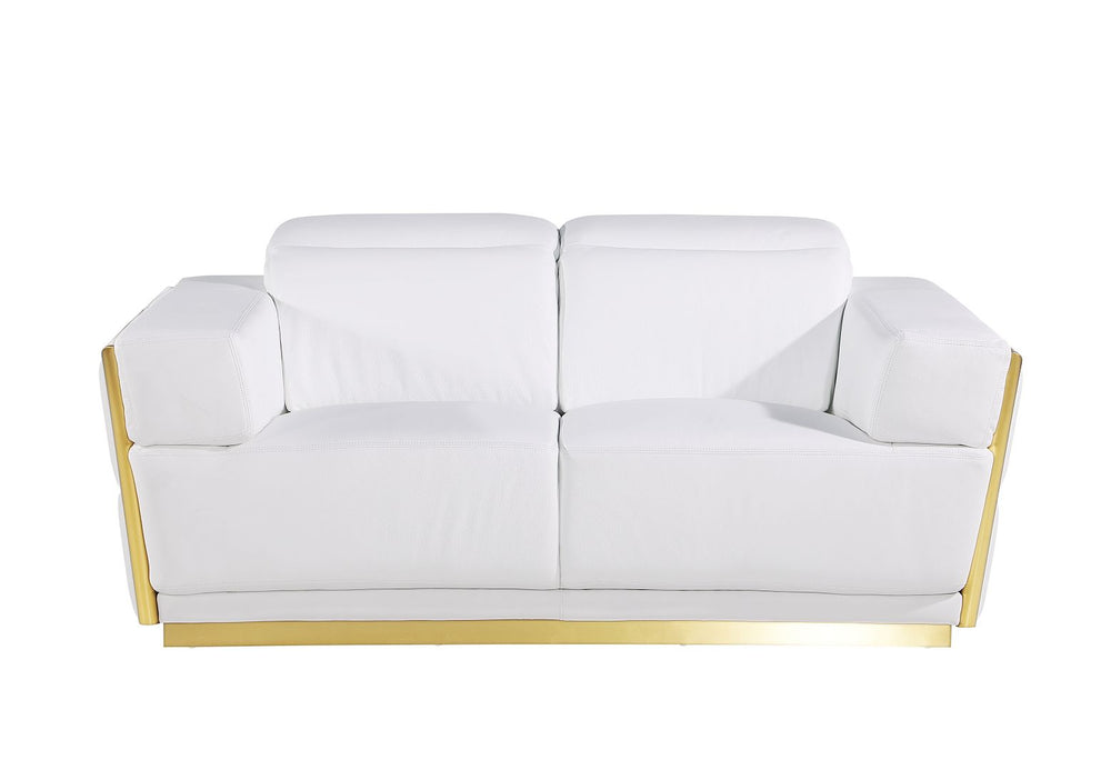 DivanItalia 1111 Loveseat with Adjustable Headrest in Top-Grain Italian Leather - White