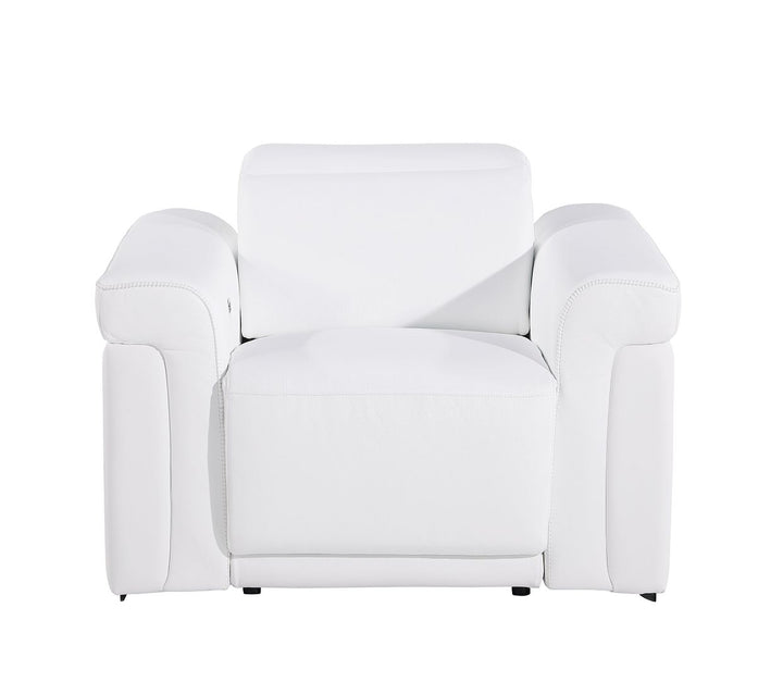 DivanItalia 1126 Top Grain Italian Leather Power Reclining Chair with Power Headrests - White