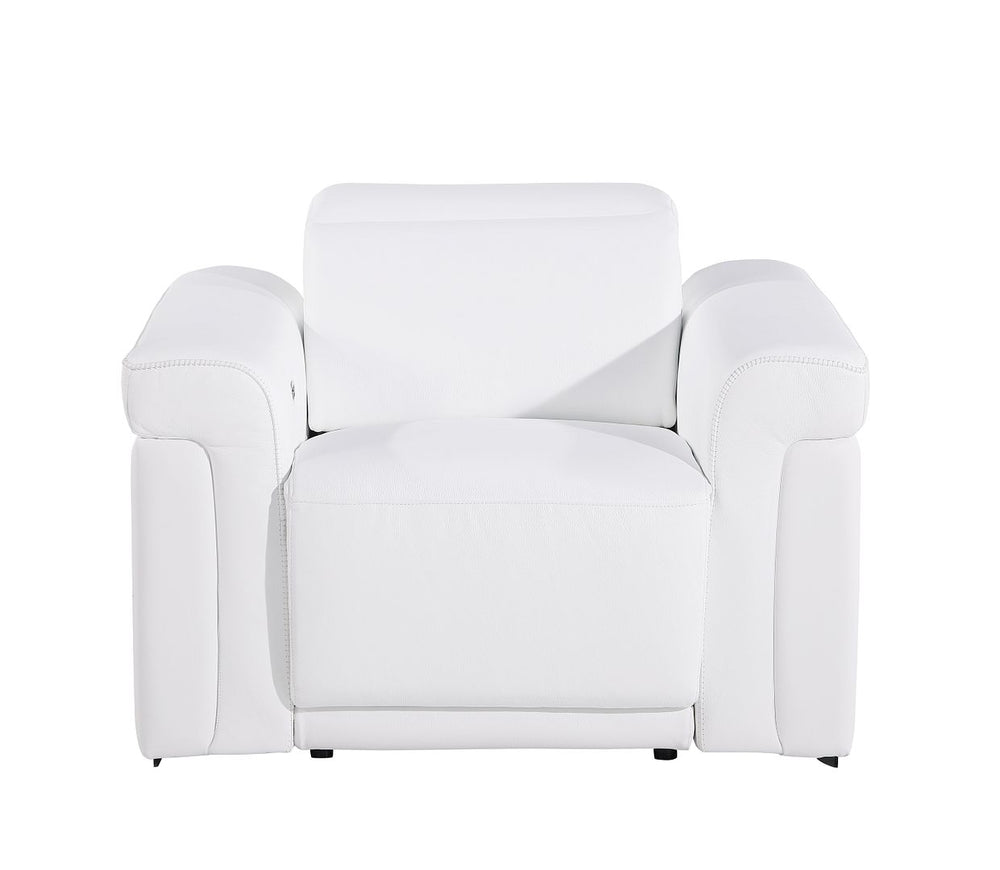 DivanItalia 1126 Top Grain Italian Leather Power Reclining Chair with Power Headrests - White