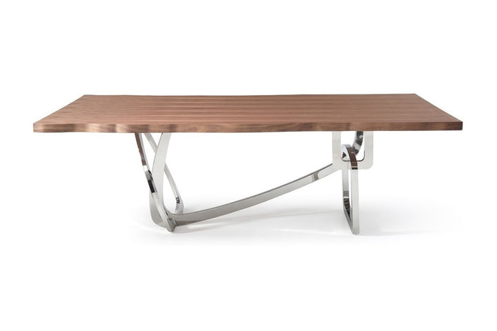 Addy Modern Walnut &amp; Stainless Steel Dining Table