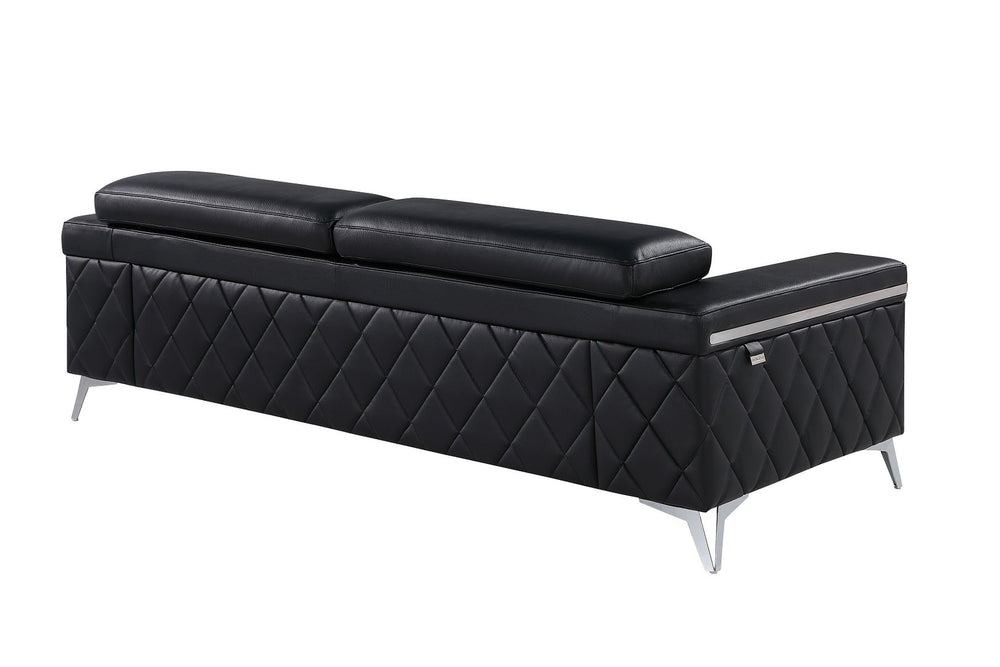 DivanItalia 1140 2-Piece Sofa Set with Adjustable Headrest in Top-Grain Italian Leather - Black