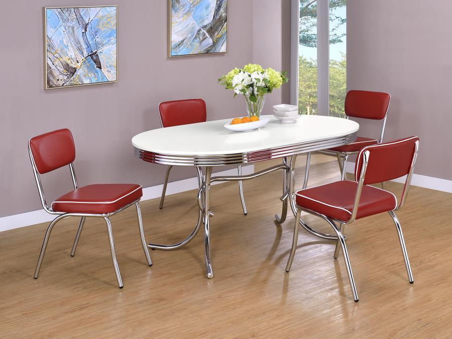 Coaster Furniture Retro - 5 Piece Oval Dining Table Set - White And Red