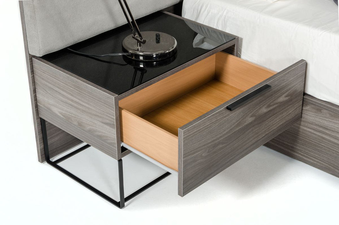 Enzo Italian Modern Grey Oak & Fabric 4-Piece Bedroom Set