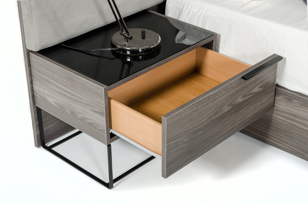 Enzo Italian Modern Grey Oak & Fabric 4-Piece Bedroom Set
