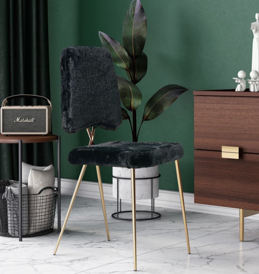 Candace - Modern Black Faux Fur Dining Chair 