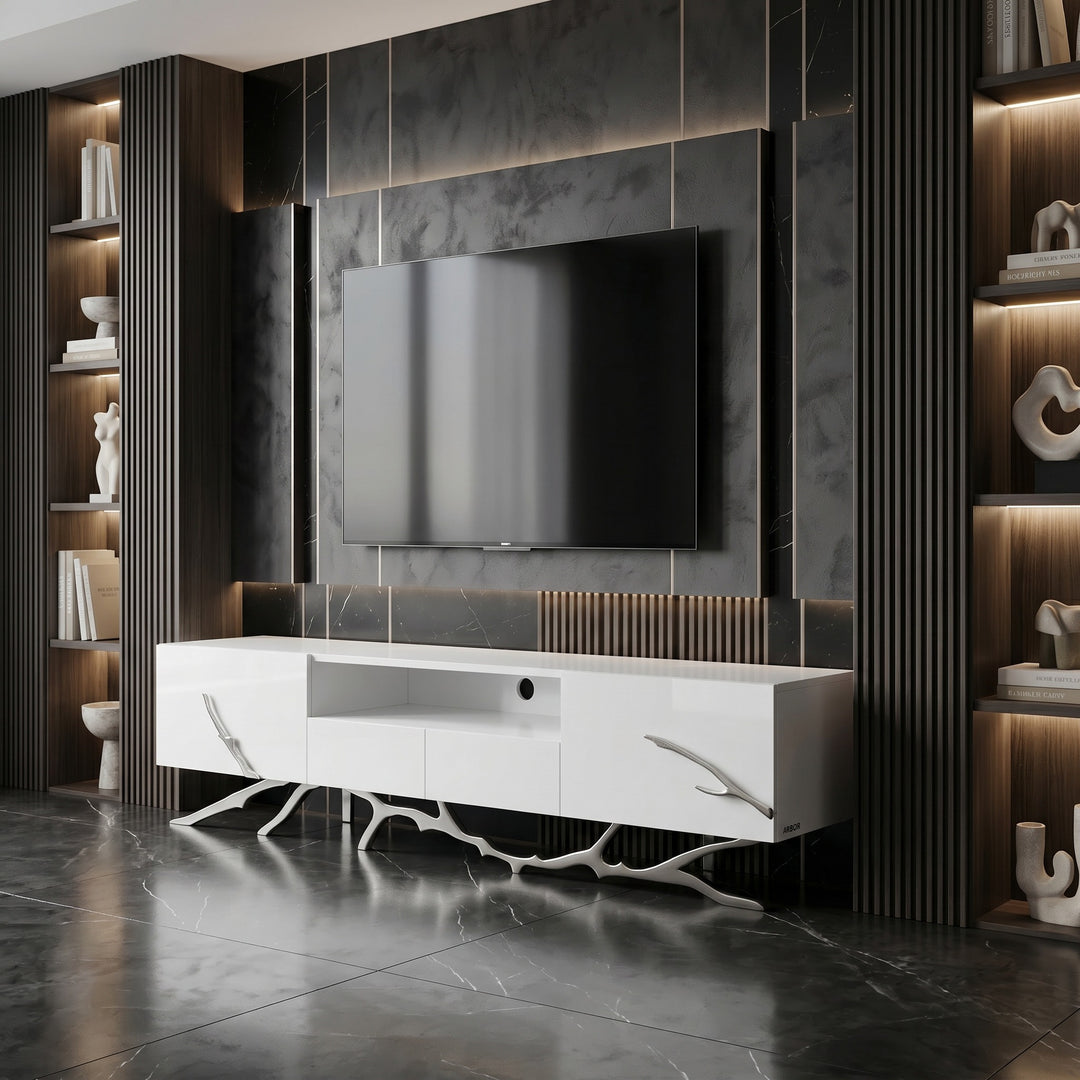 Legend 79"-Wide Modern White TV Stand