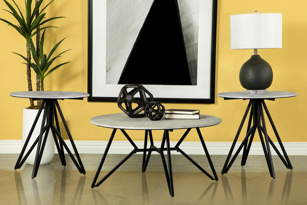 Coaster Furniture 736178-S3 Hadi 3-piece Round SmartTop Coffee and End Table Set Cement