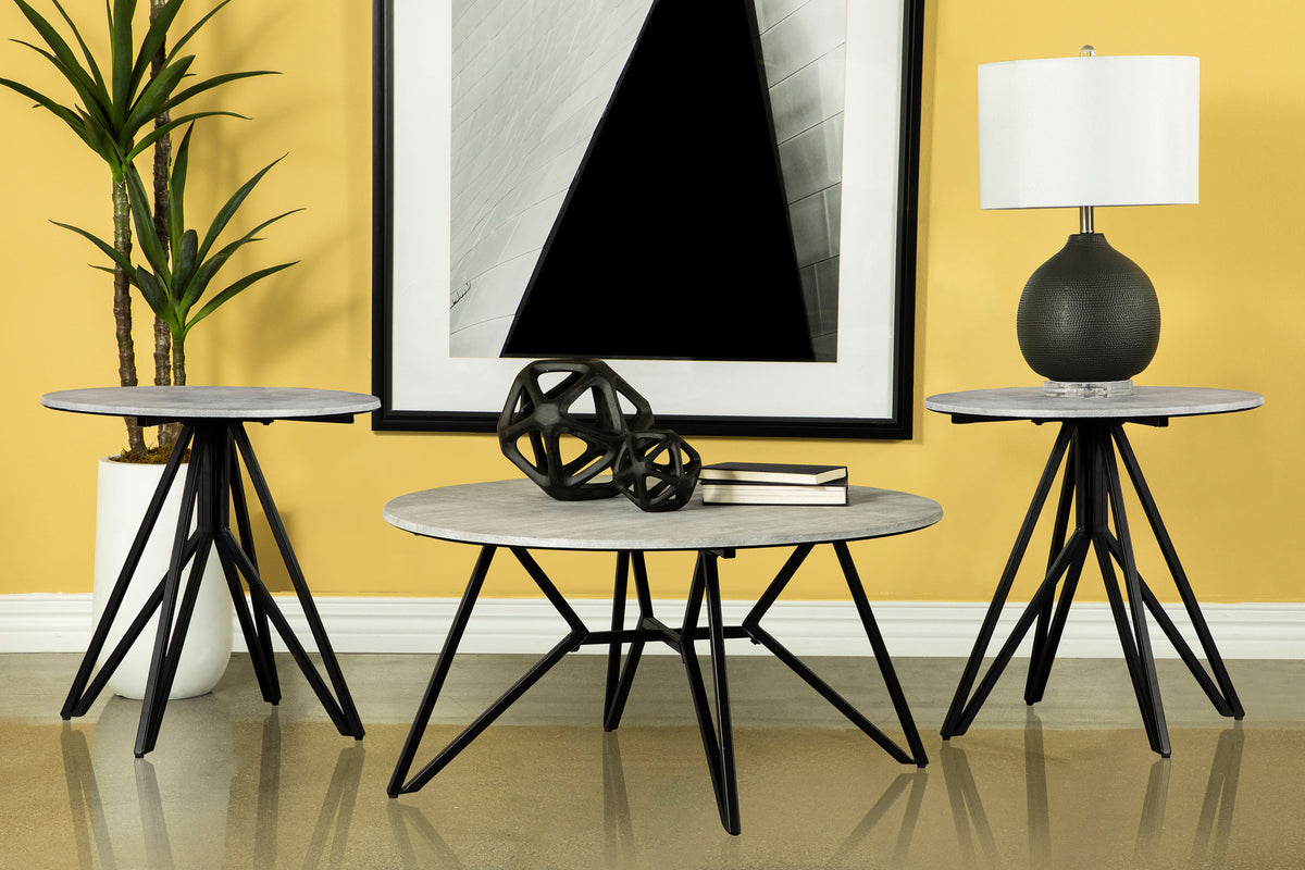 Hadi - 3 Piece Round Smarttop Coffee And End Table Set - Cement