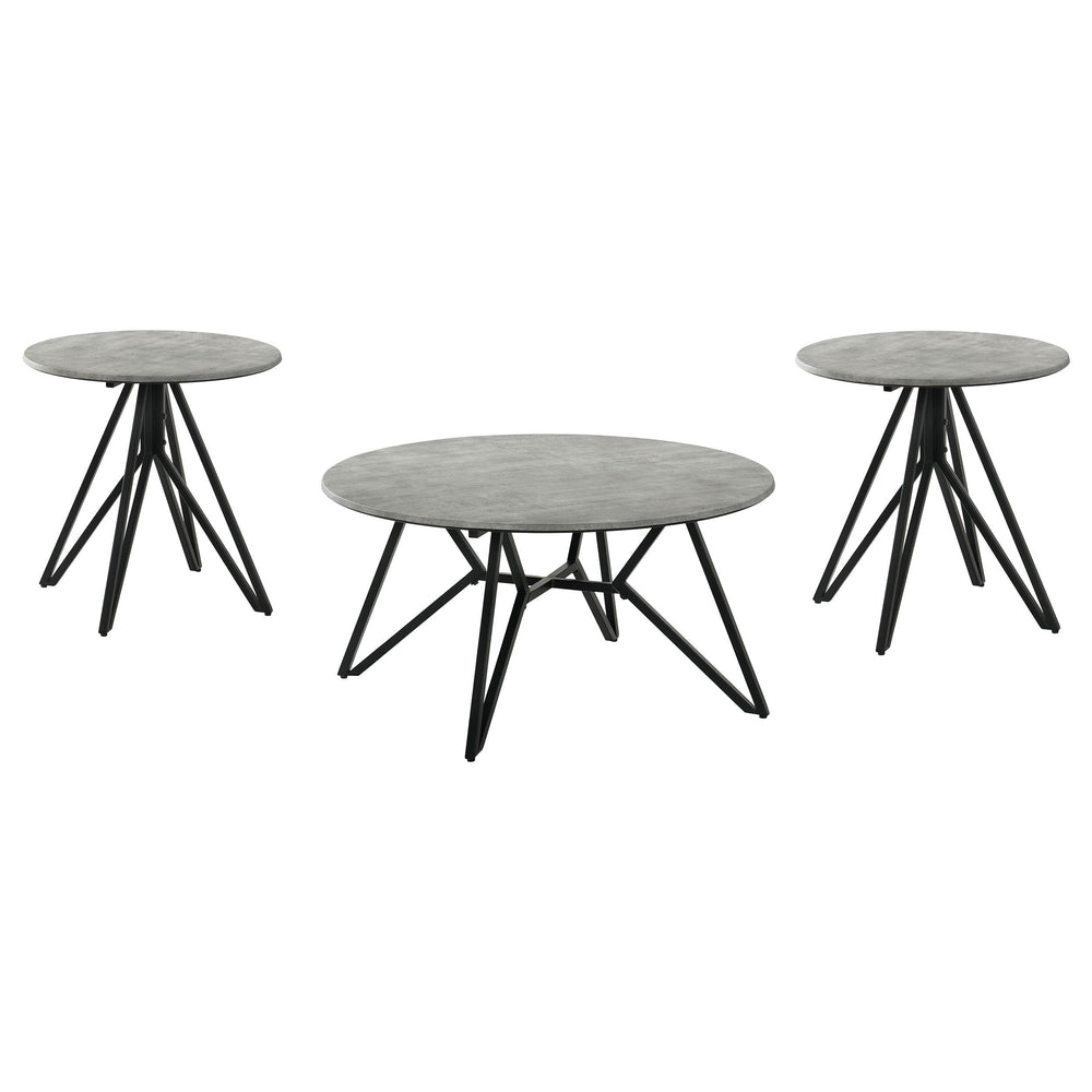 Coaster Furniture 736178-S3 Hadi 3-Piece Round SmartTop Coffee and End Table Set Cement