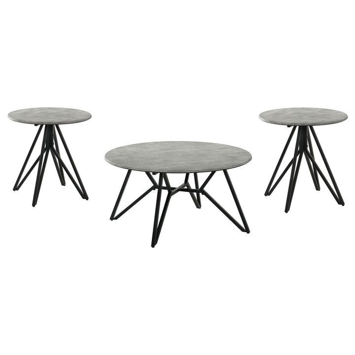 Coaster Furniture 736178-S3 Hadi 3-Piece Round SmartTop Coffee and End Table Set Cement